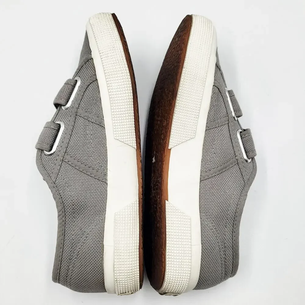 Superga 2750 Gray & White Double Hook & Loop Strap Casual Sneakers Womens Size 6